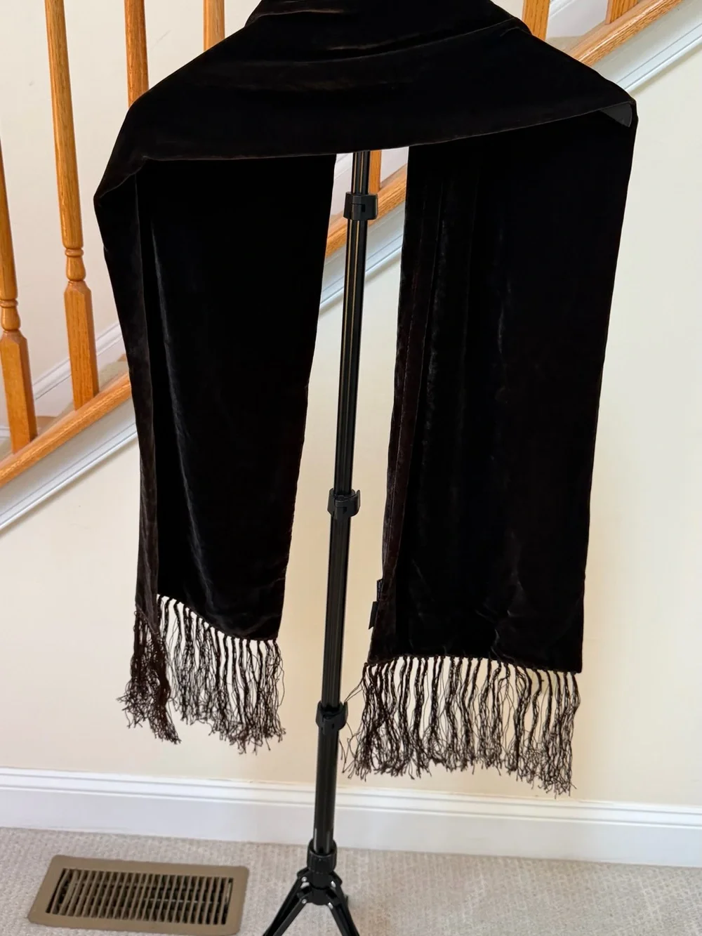 Black Velvet Fringe Scarf for Women - Luxe Winter Wrap